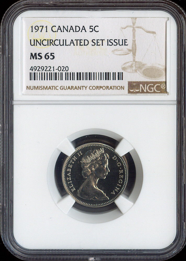 1971 Canada 5 Cents 5C NGC MS65 - Quality