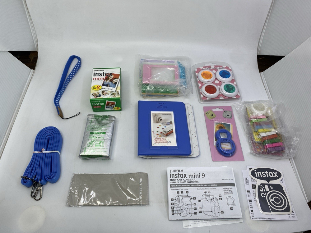 Instax Mini 9 Camera Cobalt Blue with Custom Case and Bundle--TESTED