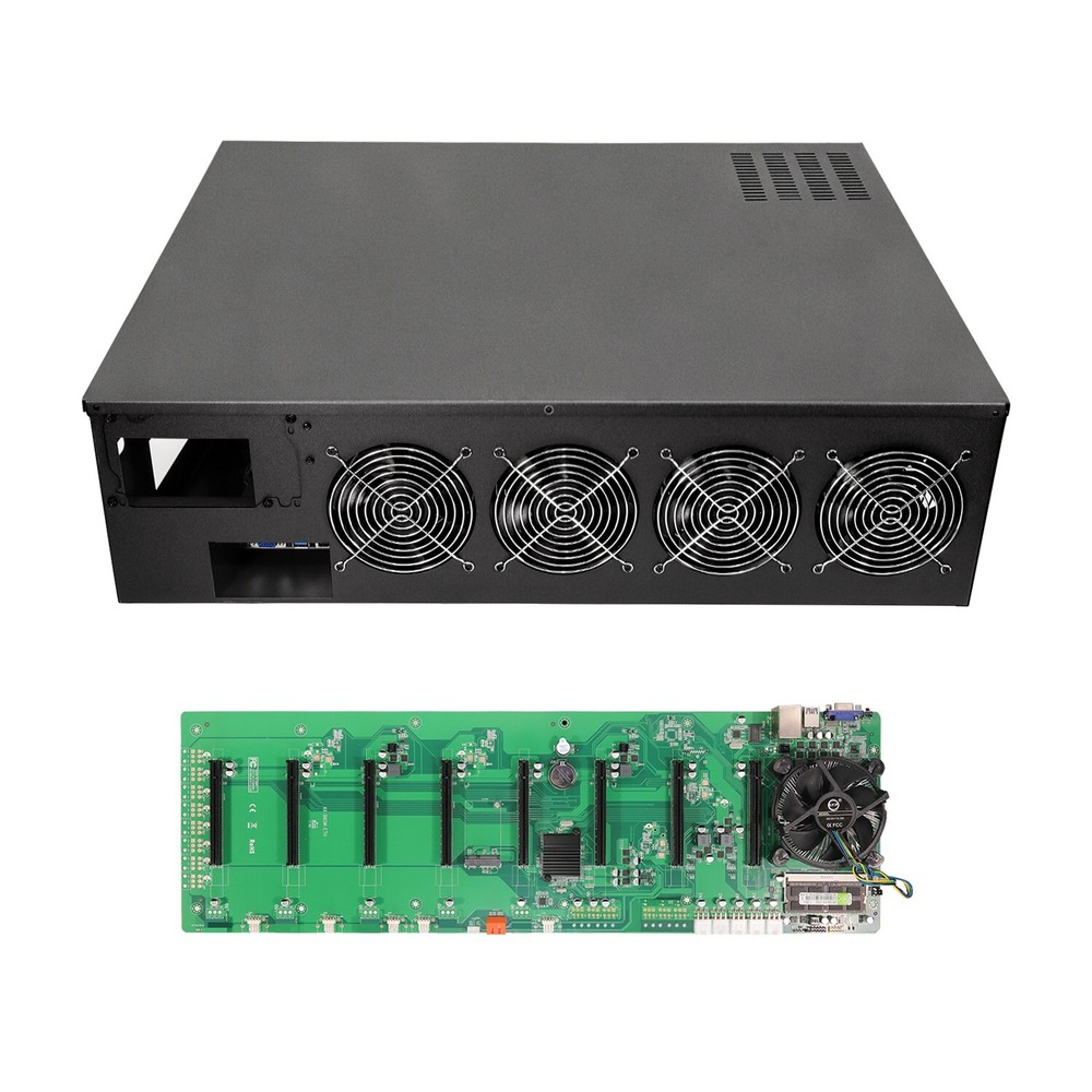 Mining Rig Case 8 GPU Slot Miner Frame Kit w/ Motherboard CPU RAM FAN