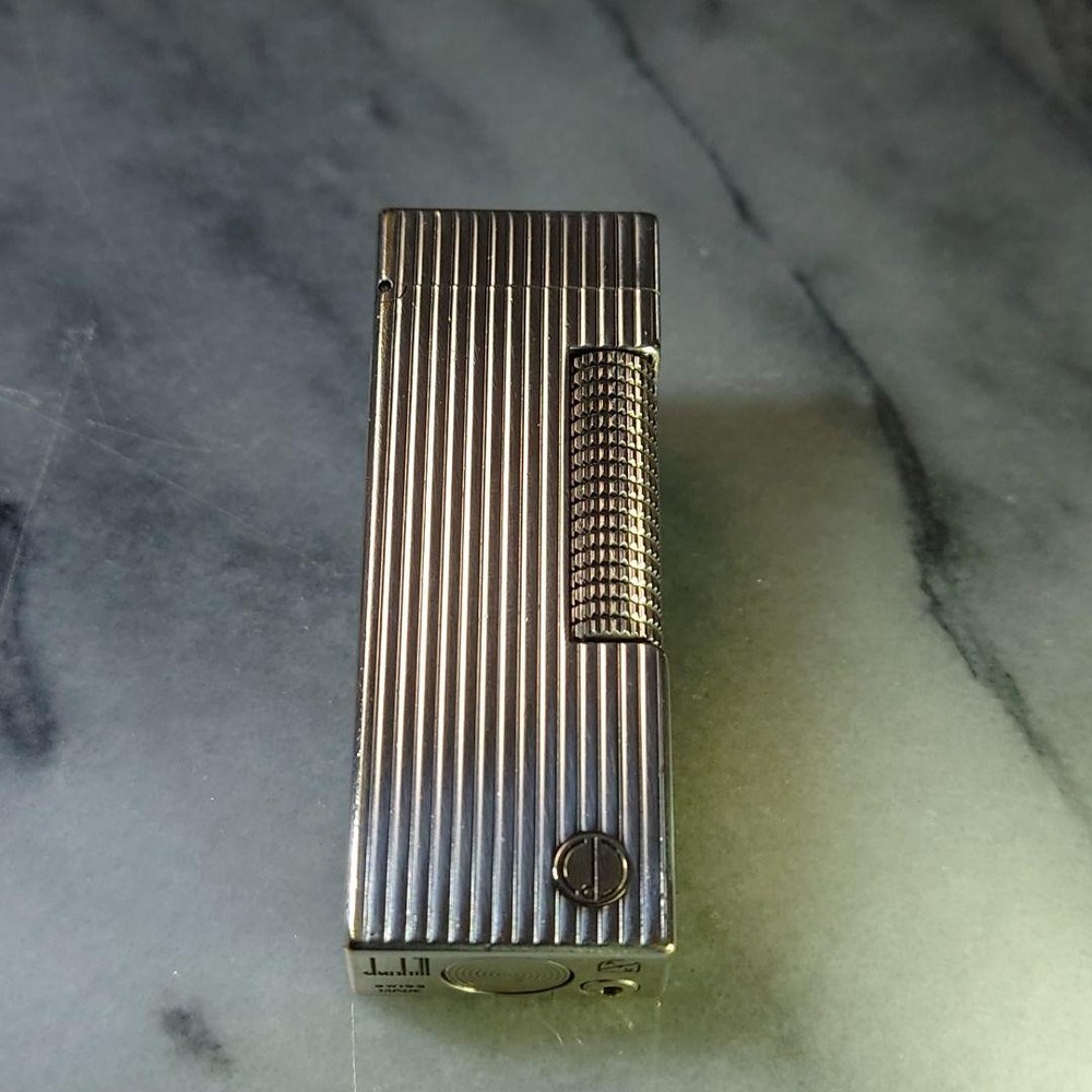 Vintage Dunhill Rolla gas lighter silver Stripe ⓓ mark Working Condition