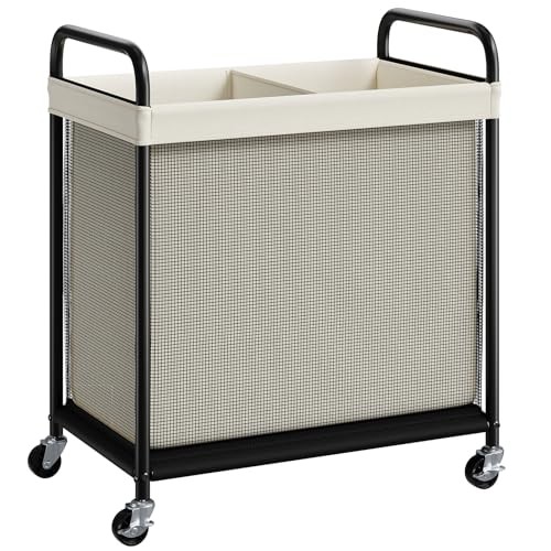 Laundry Hamper 2 Section, 100L Rolling Laundry Sorter with 2-Section Beige