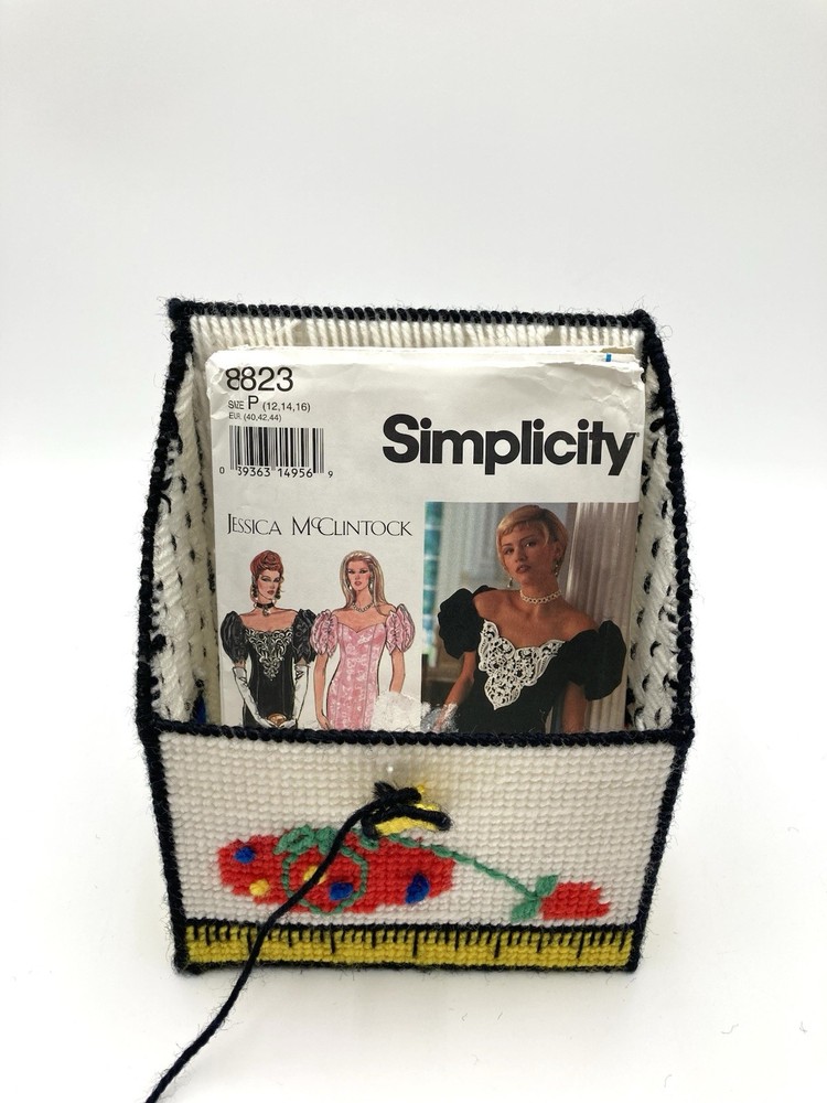 Vtg Sewing Patterns Storage Box OOAK Plastic Canvas