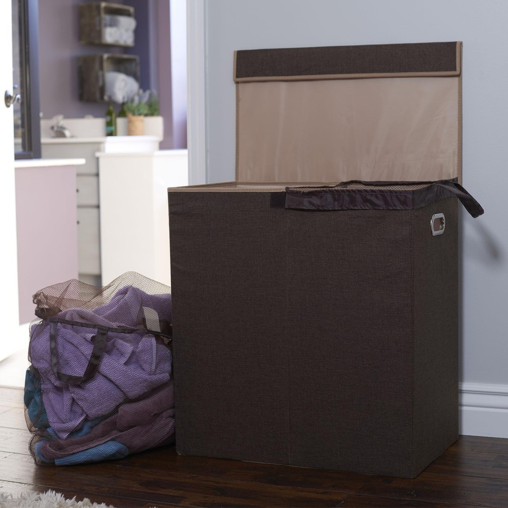 Double Laundry Hamper with Lid, Two Compartments for Easy Sorting with