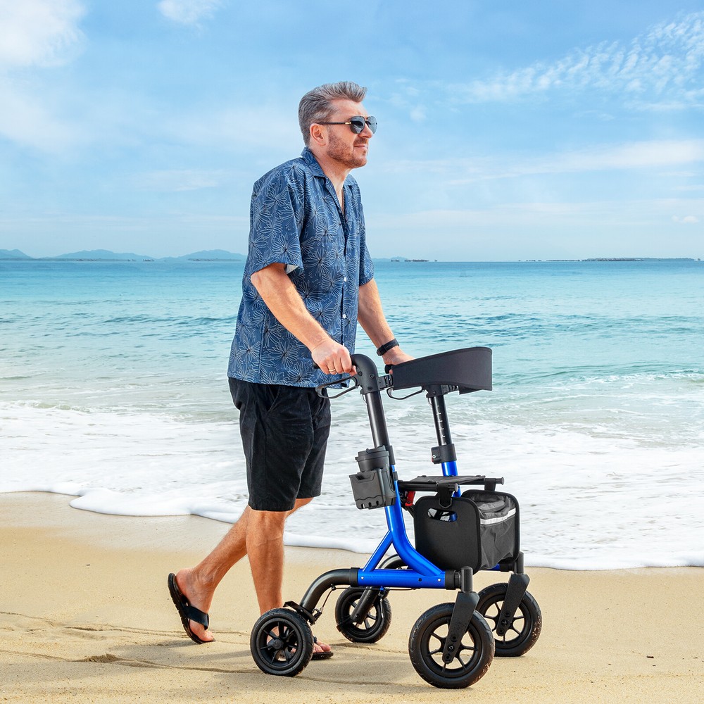 Folding Rollator Rolling Walker w/ Extra Wide Backrest All-Terrain 10"Wheels NEW