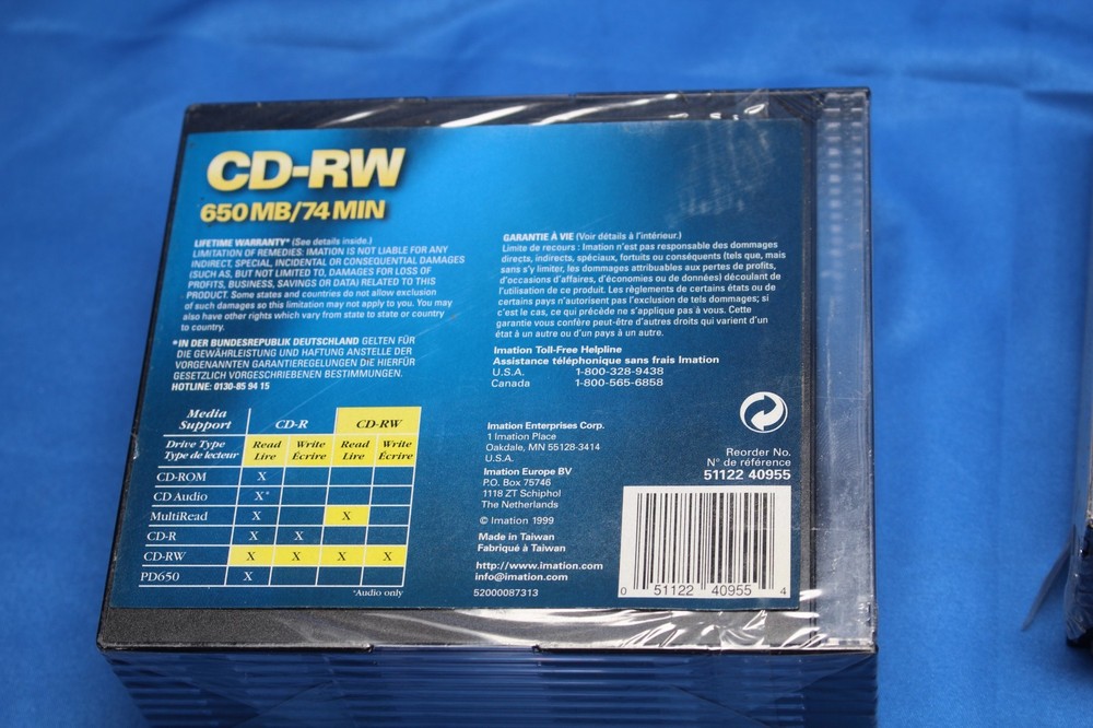 30--- CD RW 650MB 74 MIN 10 pack Imation new sealed