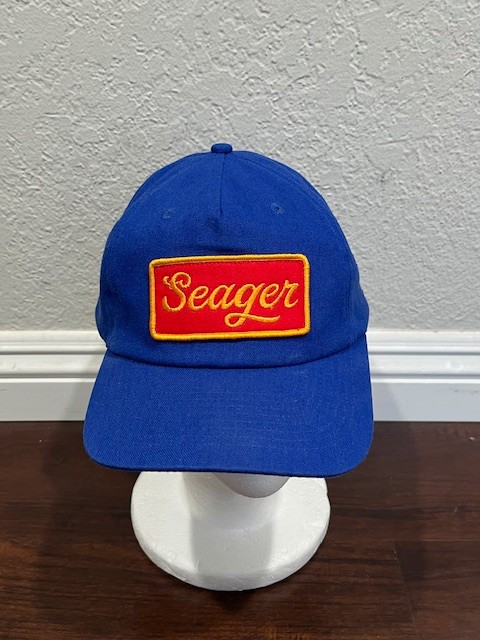 Seager Hat Cap Snap Back Blue Red Hemp Patch Embroidered