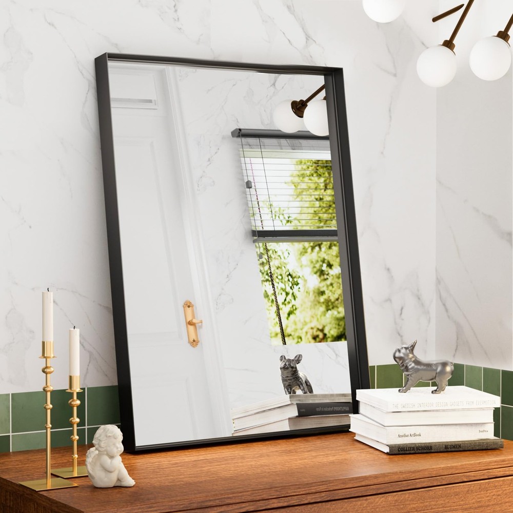 Black Vanity Wall Mirror, 22x 30 Inch Rectangular Bathroom Mirrors for Over S...
