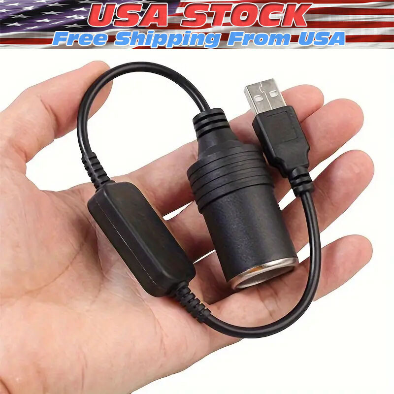 USB To 12V Car Cigarette Lighter Female Socket Converter Adapter Cable Connector