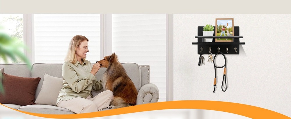 Wall-Mounted Key Holder & Mail Organizer with Hooks - Entryway Storage & Decor