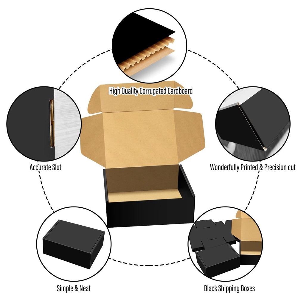 30 Pack 9x6x4 inches Black Shipping Boxes, Corrugated Mailer Boxes, Packaging...