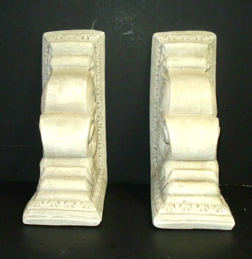 Vtg plaster Classical Acanthus leaf Wall Corbel Sconce shelf Bracket Pair 9" x 6
