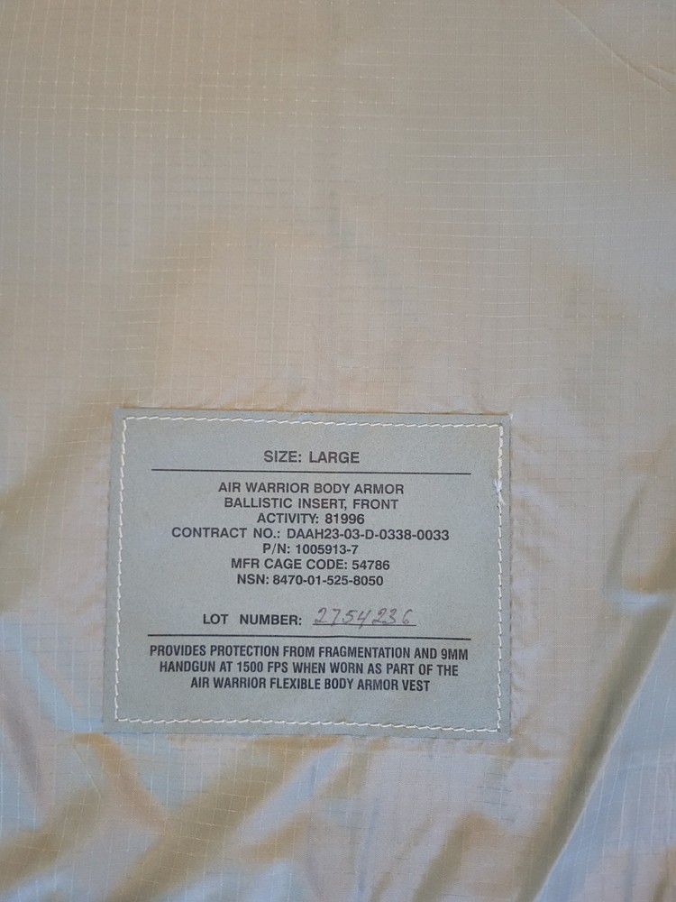 Soft Body Armor Inserts, Front and Back (Air Warrior)