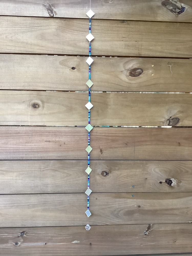Handmade Beaded Mirrored Dangle. Blue Tones With Mirrors.