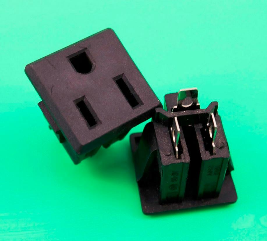 2 Pcs AC 125V 15A Panel Mount Power Socket Connector Black for US Plug