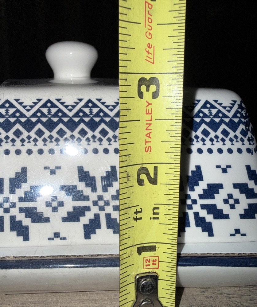 Snowflake Butter Dish Fair Isle Sweater Pattern Retro Style Winter Ceramic