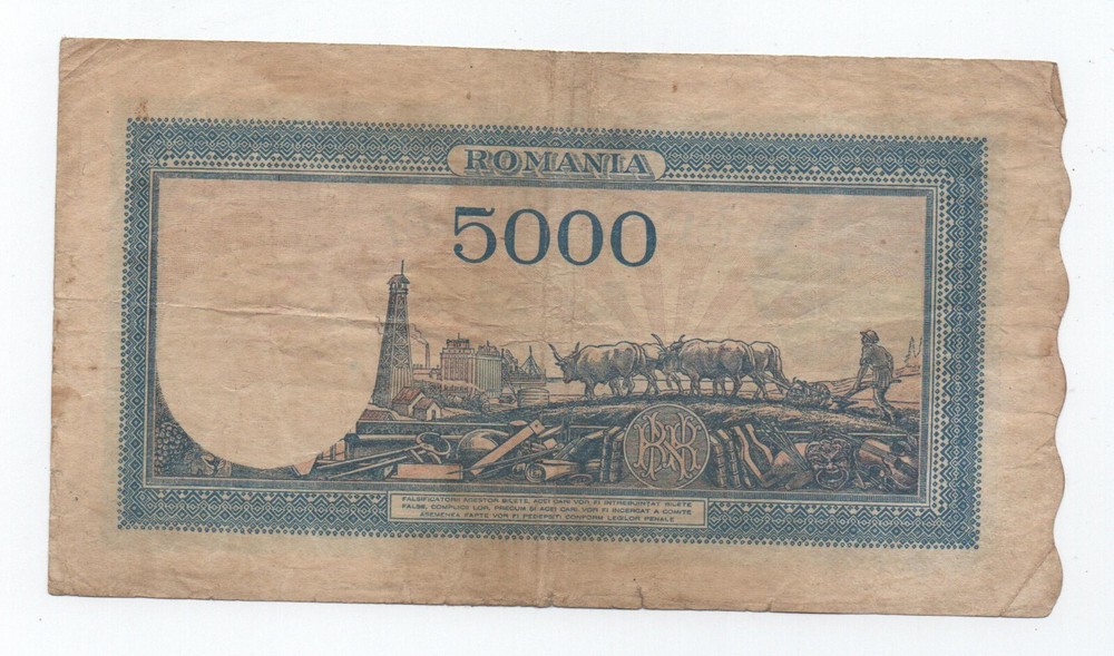 ROMANIA 5000 LEI 1945 PICK 56 LOOK SCANS