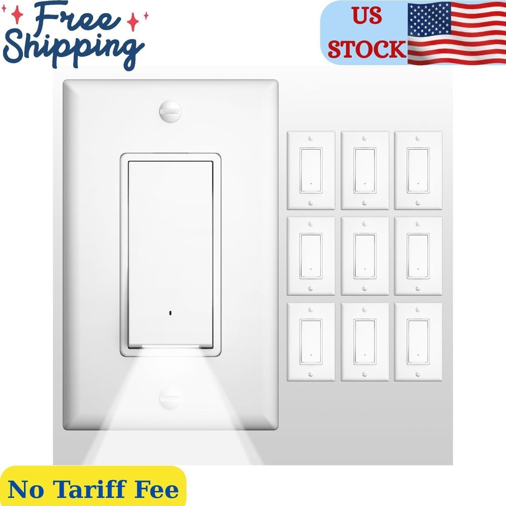Single Pole Light Switch w/ Night Light, UL Listed, LED Guide Light Wall Switch