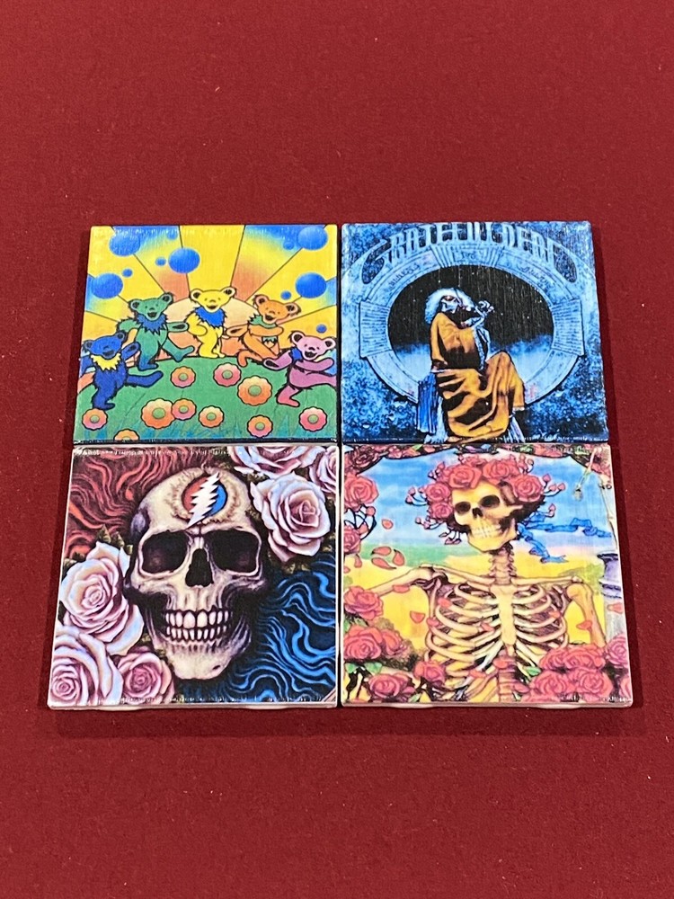 Set of 4 Grateful Dead Ceramic Table Waterproof Cork Back Coasters.