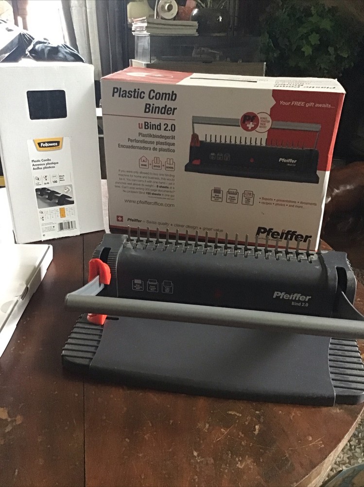 Pfeiffer Plastic Comb Binder Machine uBind 2.0 W/ Starter Pack & Fellows 52326