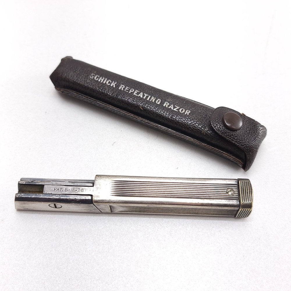 Antique Schick Repeater Repeating Razor Travel Folding Silver w/ Case 1920s