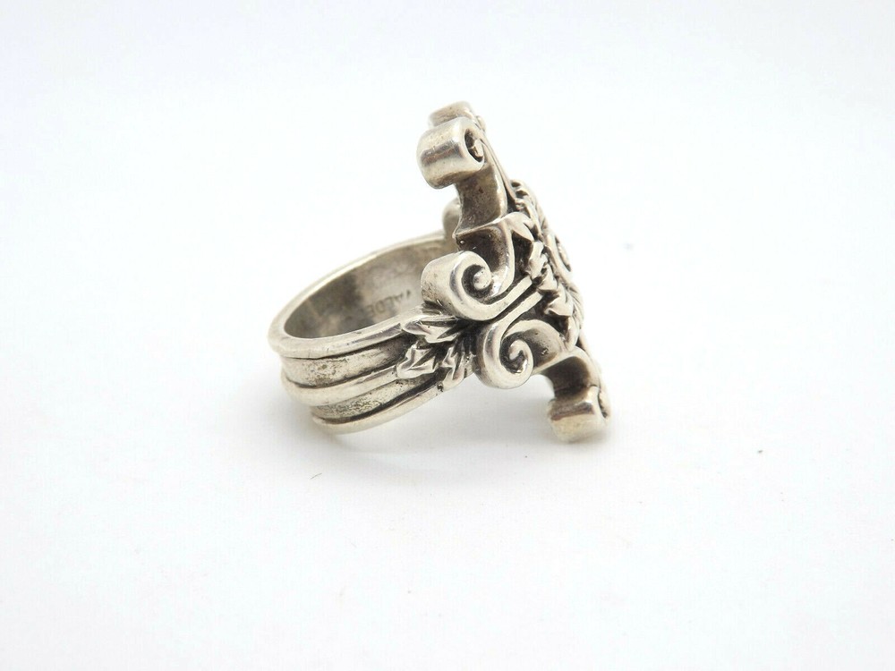 Andrew Valdez Artisan Silver Ornate Flower Scroll Ring, size 6