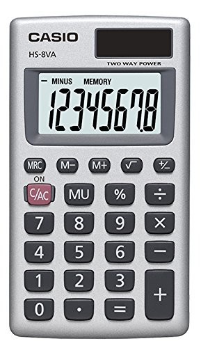 Casio HS8VA Standard Function Pocket Size Basic 8 Digit Calculator Pack of 2