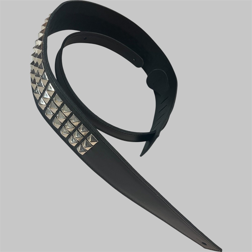 LEATHER BLACK STUDDED GUITAR STRAP Pyramid 2.5” Wide