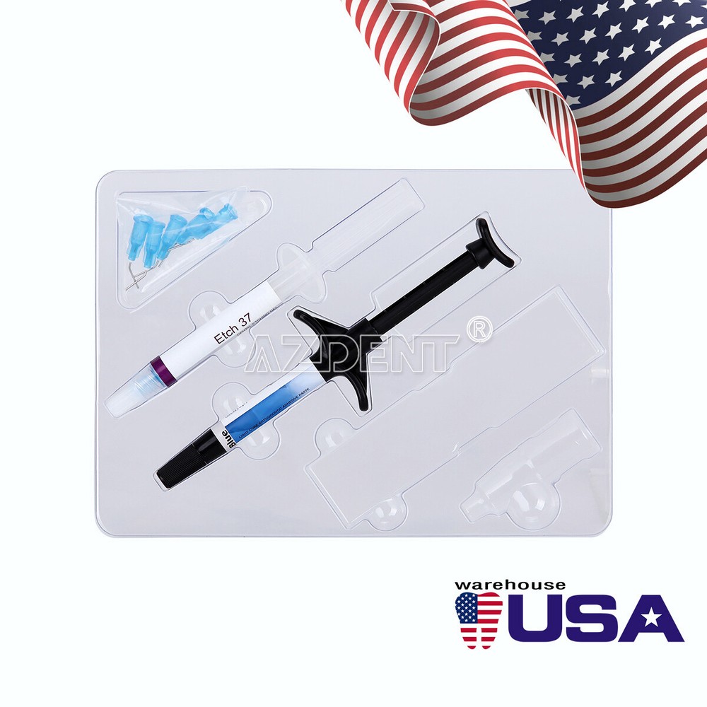 Dental Light Cure Orthodontic Braces Adhesive Paste Acid Etchant Kit Blue 5 Tips