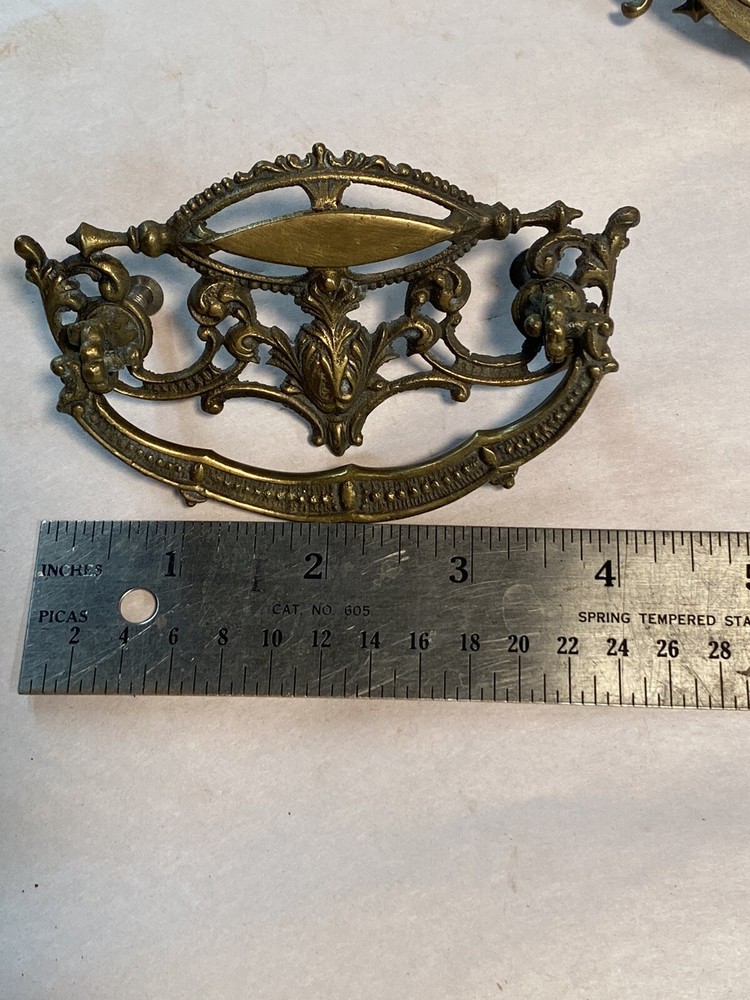 4 Vintage Fancy Brass Drawer Pulls