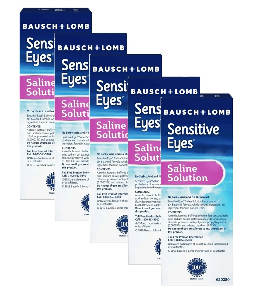 5 Pack Bausch & Lomb Sensitive Eyes Saline Solution, 12 fl oz