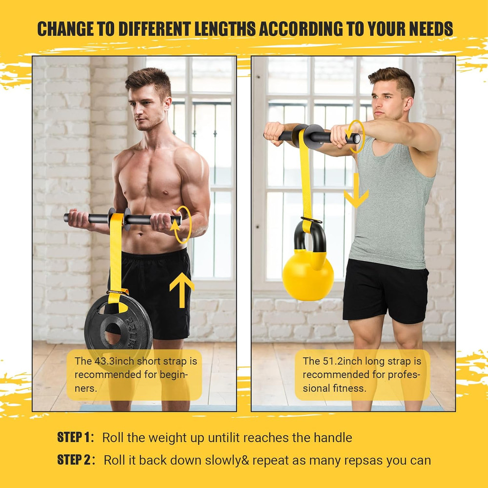 Wrist Roller Forearm Strengthener Grip Trainer Gym Workout Tool Adjustable Strap