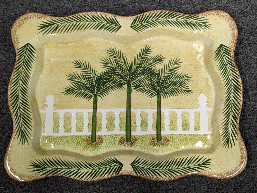 New Palm Tree Fine Ceramicware 17" Hand Painted Serving Platter - 3 Trees
