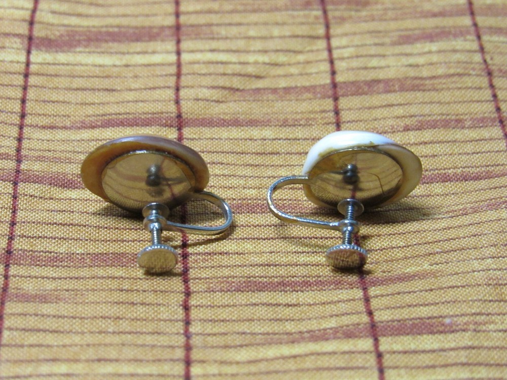 Vtg Polished Cat's Eye Shell Screw Back Earrings