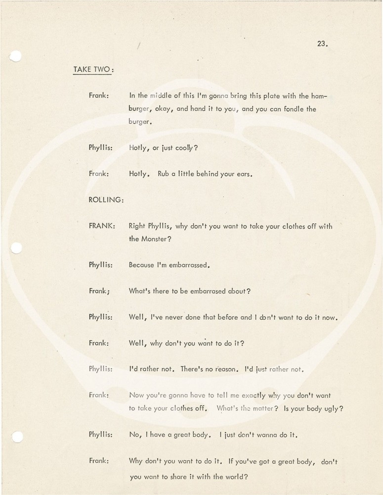 Frank Zappa UNCLE MEAT Original dialogue transcript for the unfinished #152527