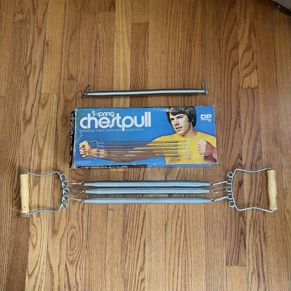 Vintage DP 5-Spring Chest Pull Wooden Handle Expander Exerciser in Original Box