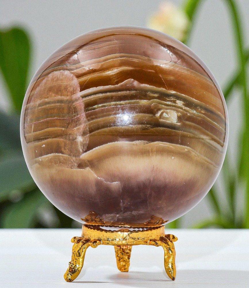 A+ Yellow FLUORITE Crystal Sphere Healing Metaphysical Stone Decor Gift 70mm