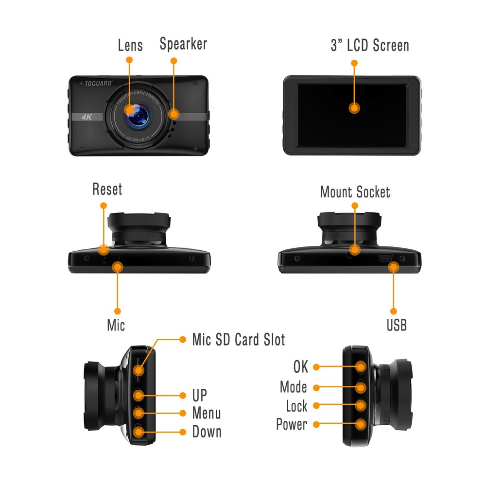 TOGUARD 4K Dash Cam Front Dash Camera Night Vision G-Sensor Video Recorder
