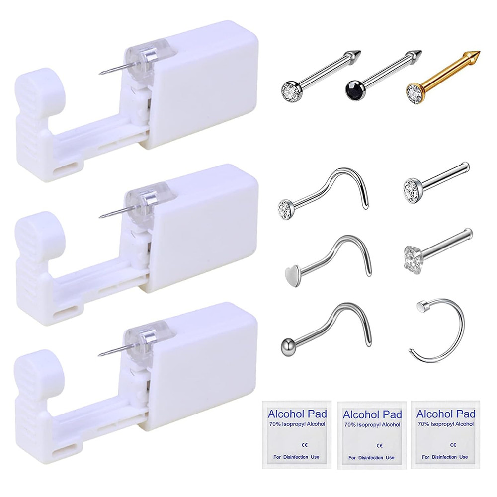 ✨Nose Piercing Kit 3-Pack | Self Guns + Studs + Rings | Safe & Disposable✨