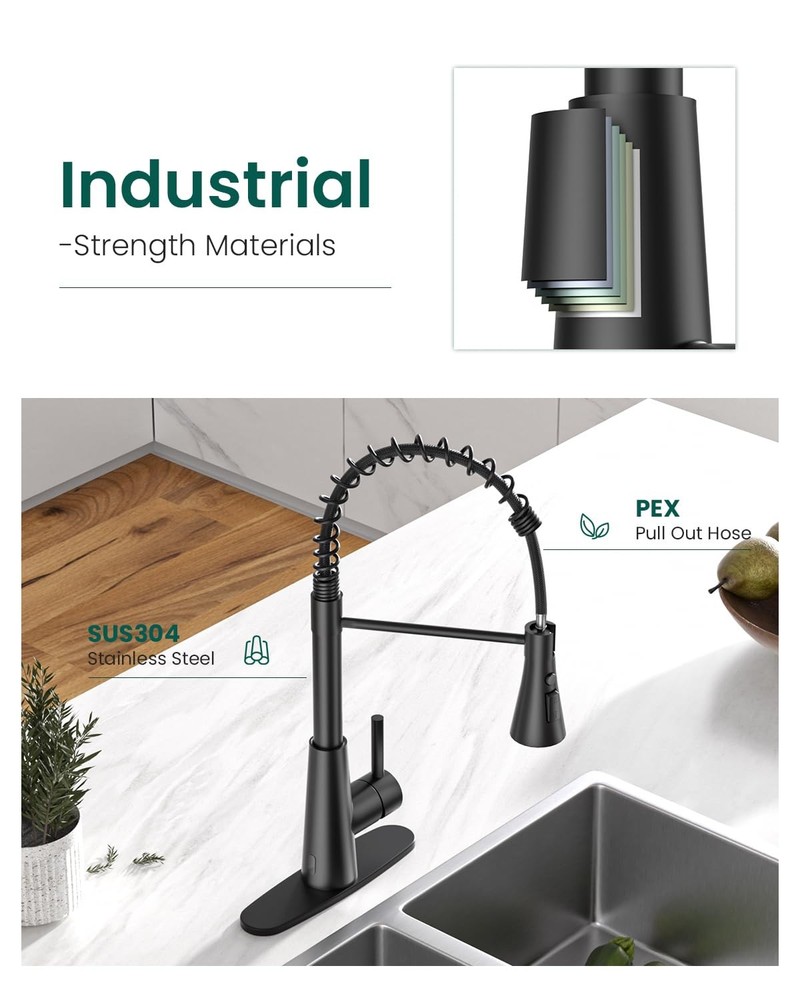 Pull Down Kitchen Faucet Touchless Black, Motion Sensor Activated Automatic K...
