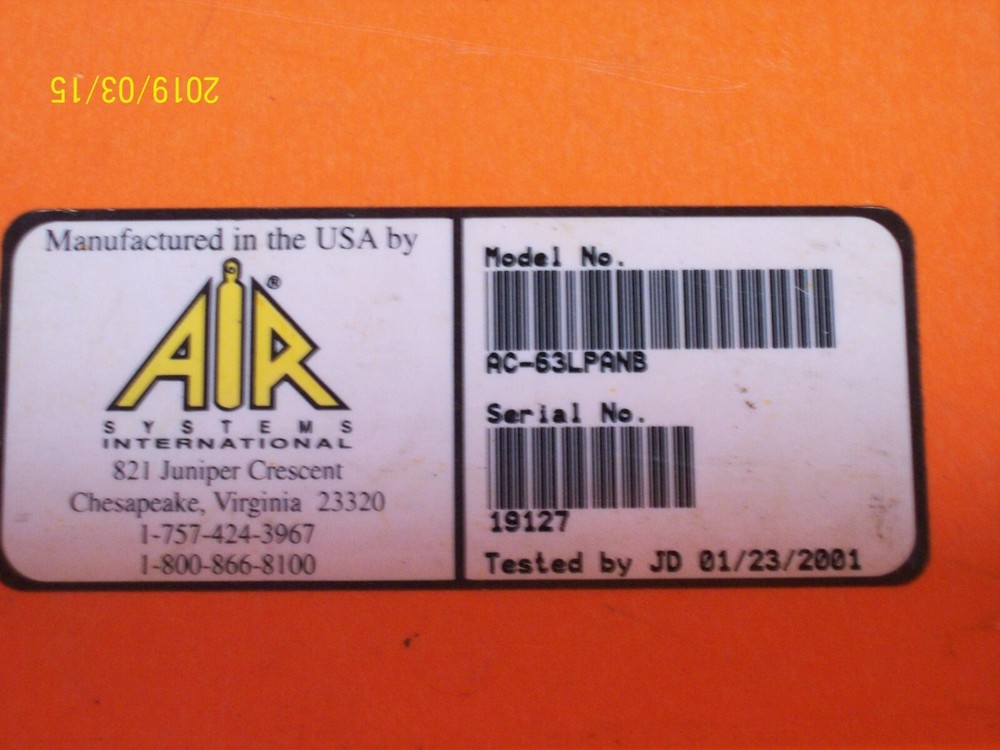 AIR SYSTEMS INTERNATIONAL MODEL AC-63LPANB (see description)