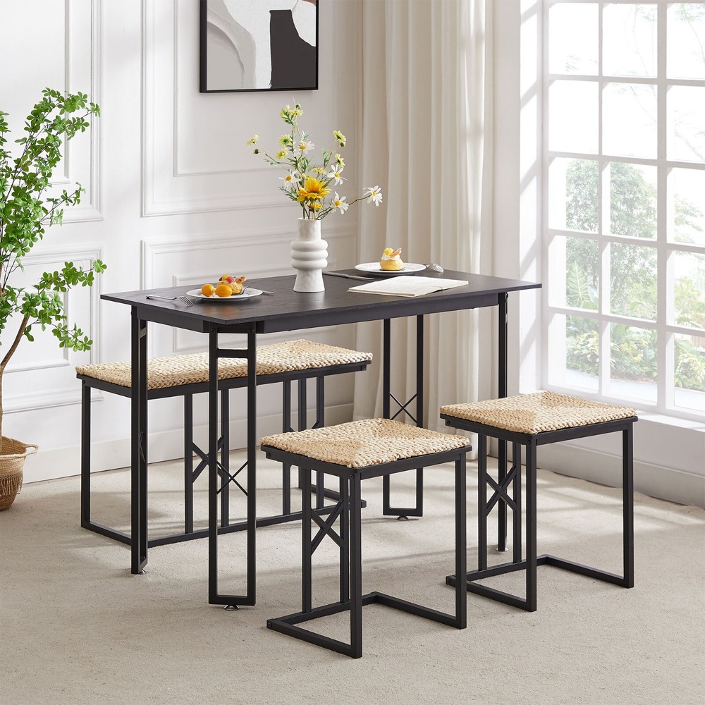 4 Piece Dining Room Table Set with Bench and 2 Stools Small Space for Kitchen
