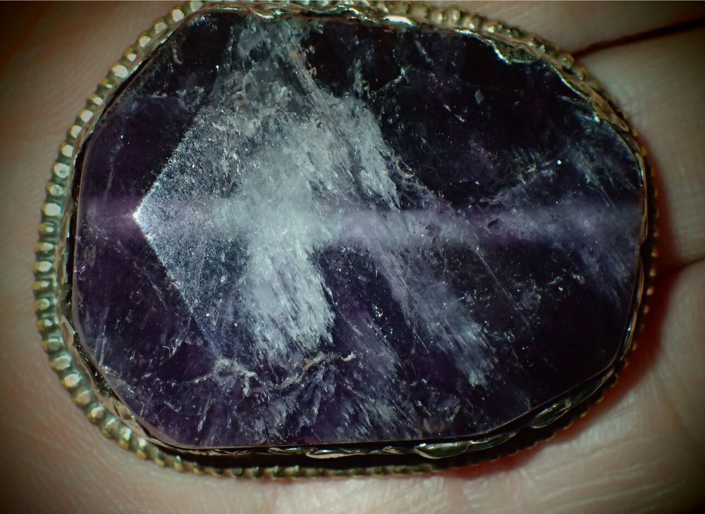 Phantom Dream Amethyst Crystal Silver Ring. adjustable