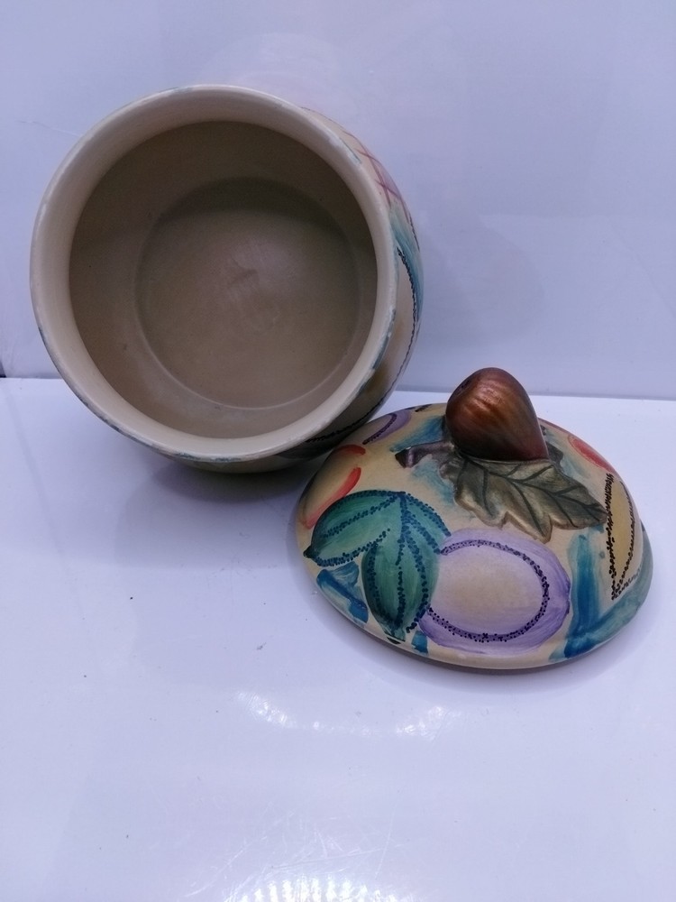 Fig Handle on Hand-Painted Dressing Table Container with Lid