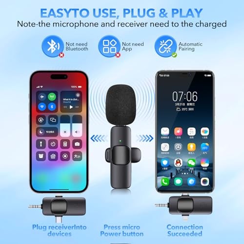3 in 1 Professional Wireless Microphone for iPhone,Android,Camera,Lapel Mic