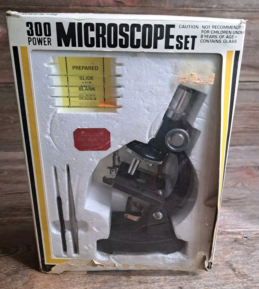 VINTAGE Creative Science 300 POWER MICROSCOPE LAB w/ Slides Original Box