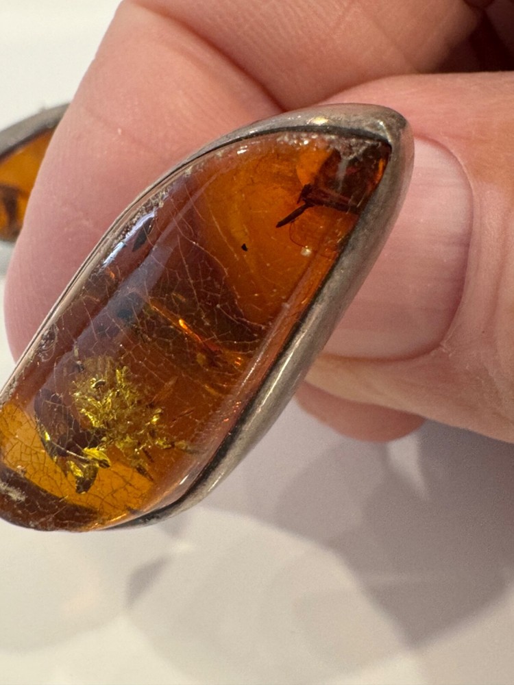 Amber and sterling silver midcentury cufflinks