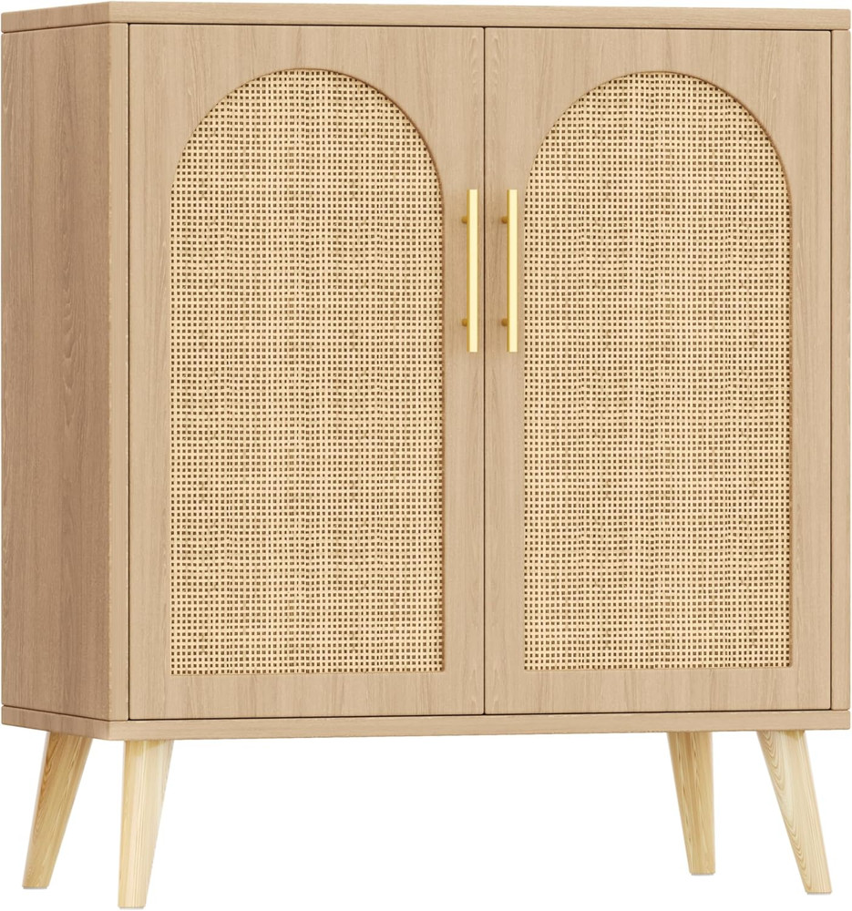 Keehusux Rattan Buffet Cabinet with Storage, Boho Buffet Table with Adjustable S