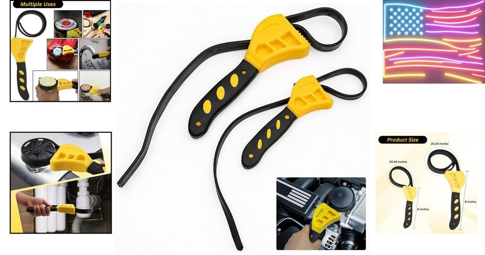 2-Pack Adjustable Rubber Strap Wrench Set – 25.20" & 20.48" Heavy-Duty Strap ...