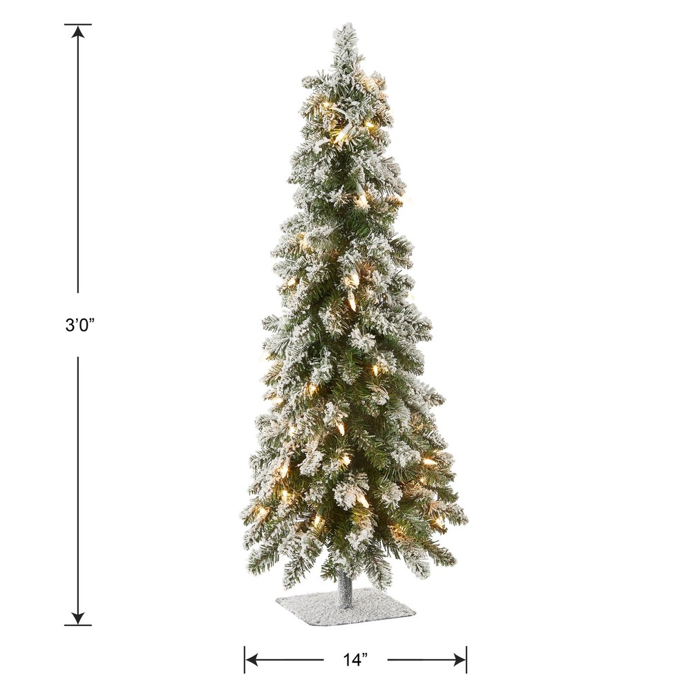 3 ft Pre-Lit Flocked Downswept Forestree Mini Artificial Christmas Tree,50 Cl...