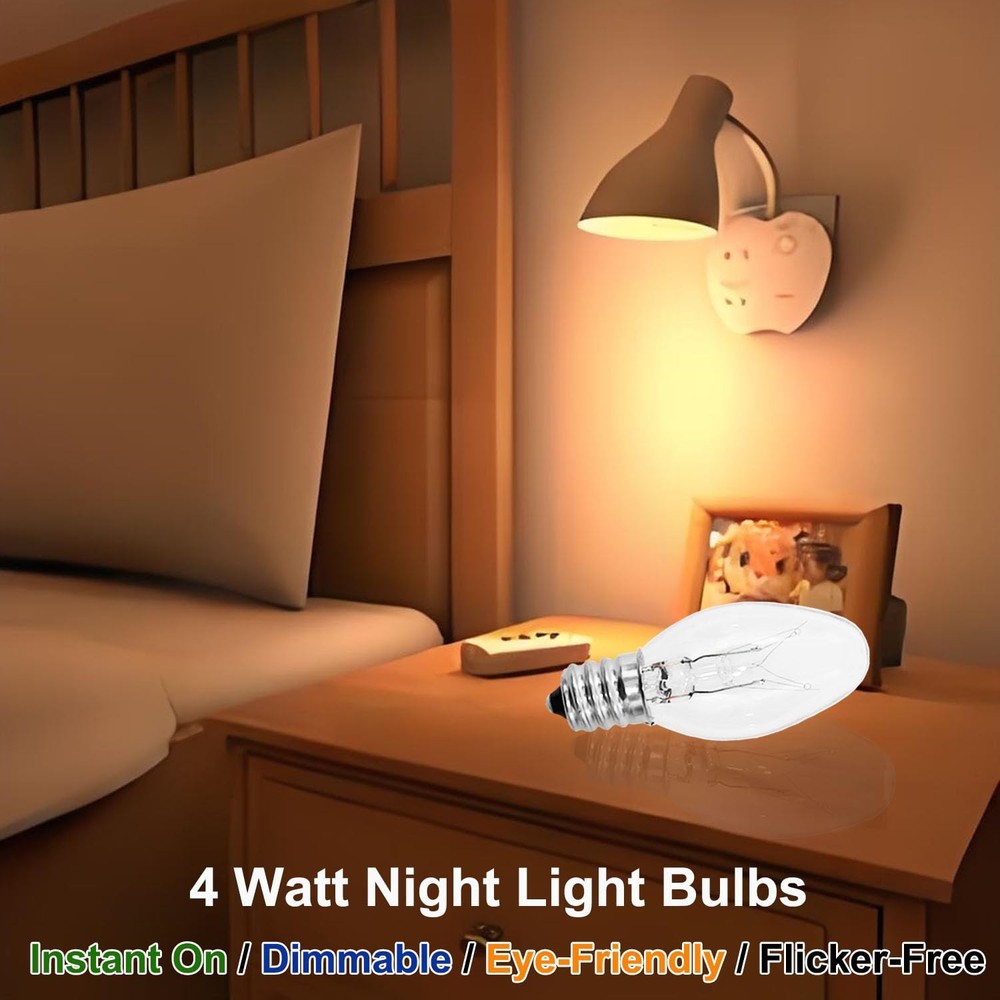 PaeorRorL Night Light Bulbs 4 Watt 15 Pack E12 Base Dimmable 2700k Warm White